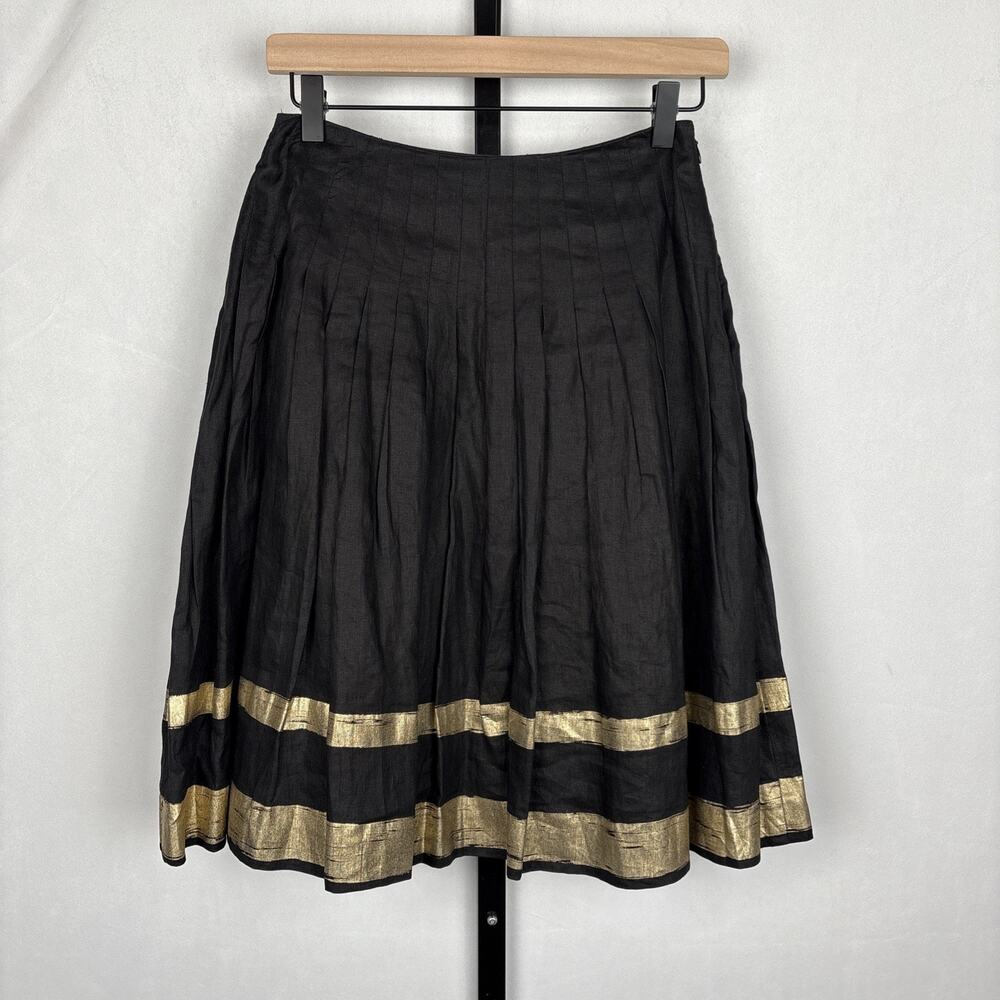 Ralph Lauren Black Label Linen Pleated Skirt Women's 4 Black Gold Quiet Luxury